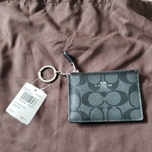 Coach Black/Charcoal Signature Zip Card Holder with Key Ring